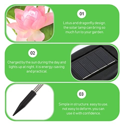 Product: Landscape Lighting LEDs Color-Changing Solar Lotus Flower and Dragonfly for Garden Pathway Decoration