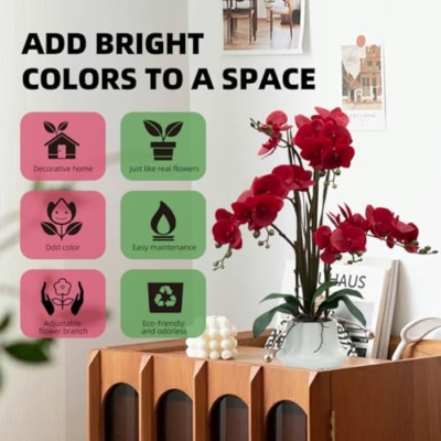 Product: CXGS Artificial Orchid Flower Plant 20.9'' Real Touch Faux Orchids in Ceramic Vase Red Fake Phalaenopsis Flower Arrangement Silk Orchids with Stems for Centerpiece Table Home Indoor Decor