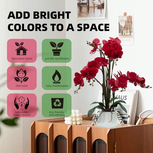 Product: CXGS Artificial Orchid Flower Plant 20.9'' Real Touch Faux Orchids in Ceramic Vase Red Fake Phalaenopsis Flower Arrangement Silk Orchids with Stems for Centerpiece Table Home Indoor Decor