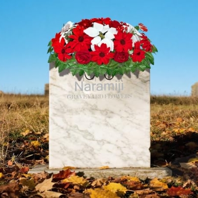 Product: Naramiji Artificial Cemetery Flowers -Headstone Flower Saddle- Gravesite Flowers Bouquet - Christmas Decorations-Poinsettia Dahlia Rose