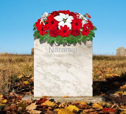 Product: Naramiji Artificial Cemetery Flowers -Headstone Flower Saddle- Gravesite Flowers Bouquet - Christmas Decorations-Poinsettia Dahlia Rose