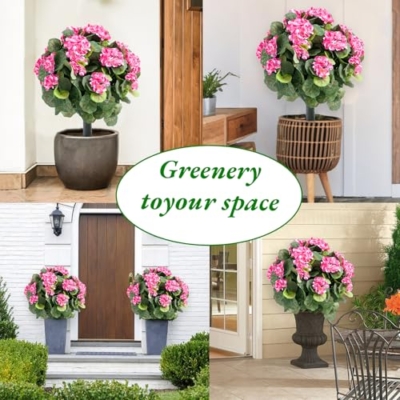 Product: 21.6" Artificial Flower Ball Tree with Ground Spike, Fake Silk Topiary Trees for Home Decor Garden Patio and Indoor,2 Pack, Pink Begonia