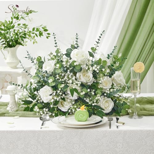 Silky Flower Store Artificial Eucalyptus and Italian Ruscus Greenery Stems, Faux Eucalyptus Baby Breath Mixed Florals, 100 Pieces 20.5cm 1 1 Product: Serwalin Mixed Artificial Eucalyptus Stems and Artificial Italian Ruscus Greenery Stems