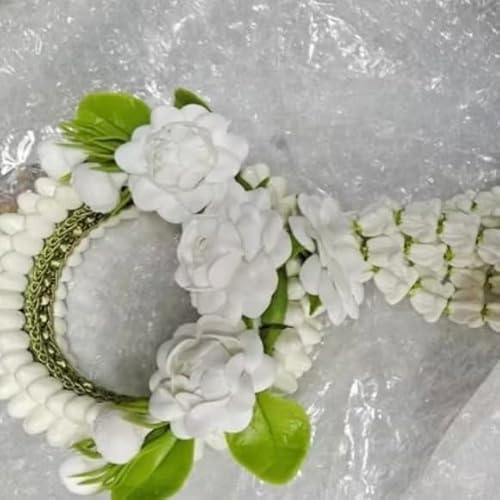 Product: Handmade Thai Garland – Artificial Jasmine Lei with Clay Orchid & Crown Flowers, 10” Long Floral Decoration for Home Altar & Spiritual Gift