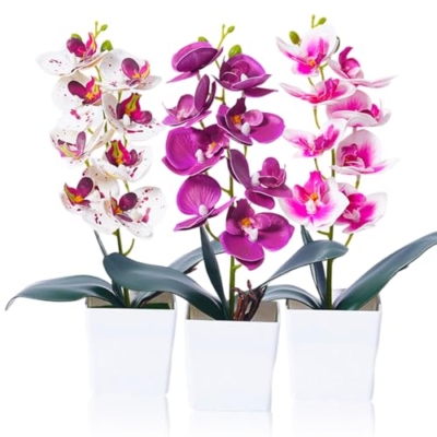 Product: JINXIAN 3 Pieces Orchids Artificial Flowers & Plants 30 cm Artificial Flowers in Pot Artificial Flowers Like Real Artificial Flowers Artificial Plant for Living Room Office Decoration