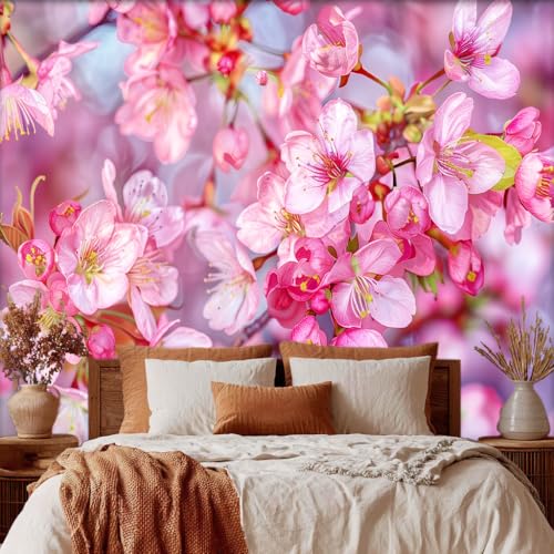 Silky Flower Store Self Adhesive Cherry Blossoms Wallpaper Mural, 3D Waterproof Wall Decor, Peel and Stick Floral, 173 x 108 3 3 Product: Self Adhesive Wallpaper Mural with Cherry Blossoms Art Design, Large 3D Flower Realistic Wall Paper for Bathroom Waterproof, Cherry Blossoms Wall Decor for Bedroom Living Room - Size 173" x 108"