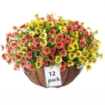 Product: Siganorpy 12 Bundles Artificial Flowers Outdoors Pansy Plants Fake Flowers Decor Eucalyptus Artificial Grass Shrubs Bushes UV Resistant Plastic Flowers Fern for Garden Porch Home (Red+Yellow)