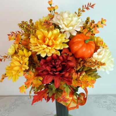 Silky Flower Store Fall Cemetery Grave Arrangement with Mums, Artificial Autumn Florals, Green Cemetery Cone, 19 inch 13 13 Product: Silk Florals & Frills 19 inch Fall Grave Arrangement, Cemetery Arrangement Fall, Fall Cemetery with Mums
