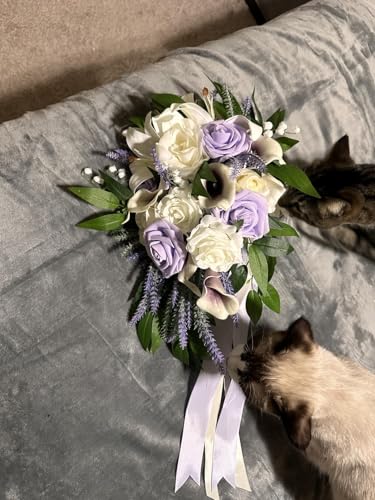 Product: Great Flowers Purple White Bridal Bouquets,Artificial Lavender Calla Lily Flowers for Wedding Ceremony Bridal Shower Home Decor