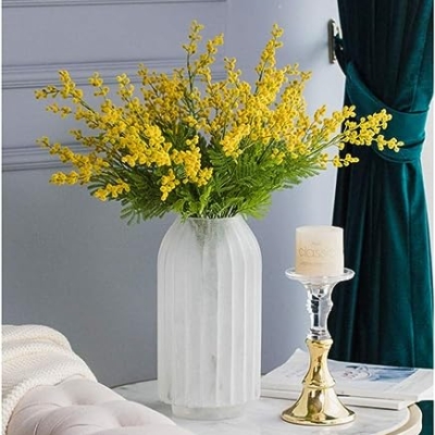 Product: NDRFAWY Artificial Flowers Fake Flower Artificial Yellow Acacia Flowers Mimosa Plush Silk Flower Fake Flower Vase Set Home Wedding Party Table Decorations