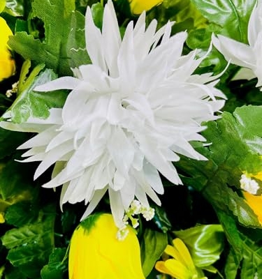 Product: Jucgghk Vivid and Realistic Floral Art 28" Yellow Flowers,Realistic Vibrant Flowers, Outdoor Grave Decorations for Headstone