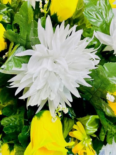 Product: Jucgghk Vivid and Realistic Floral Art 28" Yellow Flowers,Realistic Vibrant Flowers, Outdoor Grave Decorations for Headstone