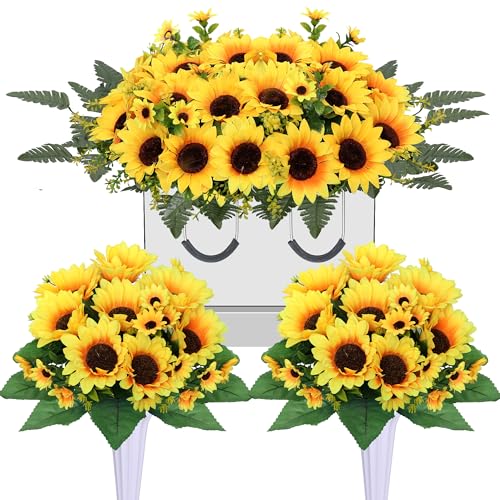 Lodou 3Sets Artificial Cemetery Flowers for Grave,Headstone Flower Saddle Silk Sunflowers Grave Flowers Memorial Flowers Bouquets for Outdoor Gravesite Decoration (Yellow, 3PCS) - Artificial Flower Arrangements Product: Lodou 3Sets Artificial Cemetery Flowers for Grave,Headstone Flower Saddle Silk Sunflowers Grave Flowers Memorial Flowers Bouquets for Outdoor Gravesite Decoration (Yellow, 3PCS)