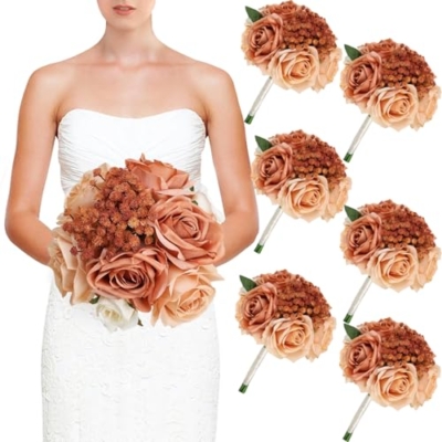 Silky Flower Store Artificial Wedding Bridesmaid Bouquets, Fall Flower Table Centerpieces, Coordinated Faux Floral Décor, 12 Piece Set 30cm 10 10 Product: DIYDOFUN Set of 6 Wedding Bridesmaid Bouquets & 6pcs Artificial Fall Flower Table Centerpieces