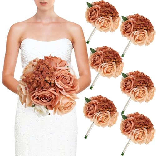 Silky Flower Store Artificial Wedding Bridesmaid Bouquets, Fall Flower Table Centerpieces, Coordinated Faux Floral Décor, 12 Piece Set 30cm 1 1 Product: DIYDOFUN Set of 6 Wedding Bridesmaid Bouquets & 6pcs Artificial Fall Flower Table Centerpieces