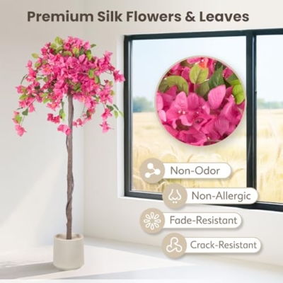 Product: Romantic Season 4F Artificial Bougainvillea Tree, Faux Silk Bougainvillea Plant with Pot for Indoor Outdoor Decor, Tall Fake Tropical Tree for Home, Office, Patio, Balcony, Wedding Decoration