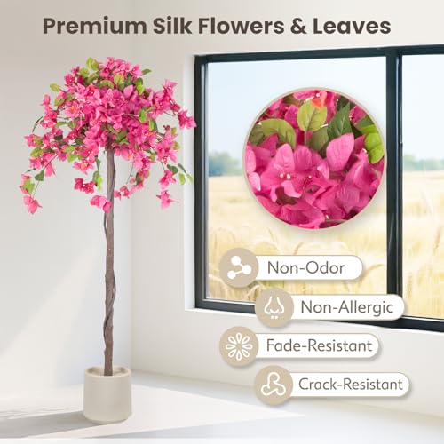 Product: Romantic Season 4F Artificial Bougainvillea Tree, Faux Silk Bougainvillea Plant with Pot for Indoor Outdoor Decor, Tall Fake Tropical Tree for Home, Office, Patio, Balcony, Wedding Decoration