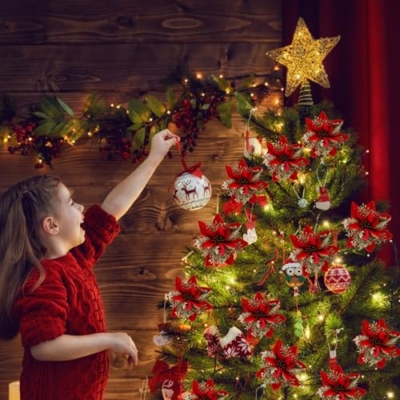 Product: SPORTYOUTH 3ft x 50ft Fence Privacy Screen Beige and 30 Pcs Red Gold Poinsettia Artificial Christmas Flowers with Clips Stems