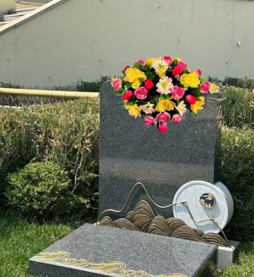 Product: Jucgghk Vivid and Realistic Floral Art Artificial Yellow Sunflower Fall Cemetery Saddle, 30" Autumn Cemetery Saddle, Headstone Saddle Arrangement for Outdoor Gravestone Decorations