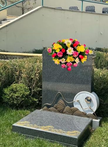Product: Jucgghk Vivid and Realistic Floral Art Artificial Yellow Sunflower Fall Cemetery Saddle, 30" Autumn Cemetery Saddle, Headstone Saddle Arrangement for Outdoor Gravestone Decorations