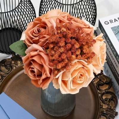 Silky Flower Store Artificial Wedding Bridesmaid Bouquets, Fall Flower Table Centerpieces, Coordinated Faux Floral Décor, 12 Piece Set 30cm 15 15 Product: DIYDOFUN Set of 6 Wedding Bridesmaid Bouquets & 6pcs Artificial Fall Flower Table Centerpieces
