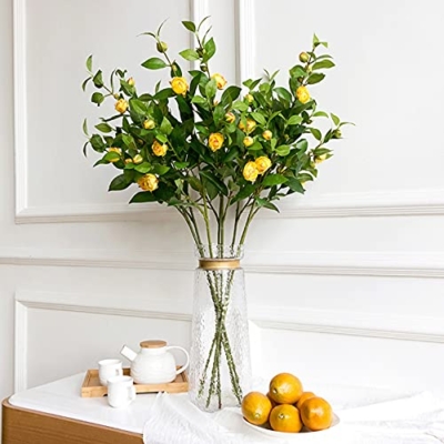 Product: Fake Flower Artificial Flowers Outdoor,90cm/35.43Inch Large Artificial Silk Camellia Flowers with Glass Vase,for Wedding Party Home Decoration Artificial Plant