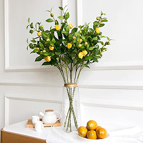 Product: Fake Flower Artificial Flowers Outdoor,90cm/35.43Inch Large Artificial Silk Camellia Flowers with Glass Vase,for Wedding Party Home Decoration Artificial Plant