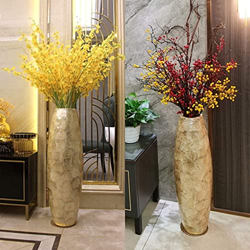 Product: QWQZZRZK Floor Standing Artificial Flowers w/Tall Golden Vase Chinses Yellow Artificial Dancing Orchids Living Room Flower Arrangement Wedding Home Office Party Decoration
