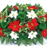 Product: Hshan Green Roses Cemetery Flower Arrangement, Handcrafted Christmas Poinsettias Cemetery Saddle for Cemetery Arrangement, Memorial Flowers Outdoor Memorial Decorations ﻿ Gravesite Flower