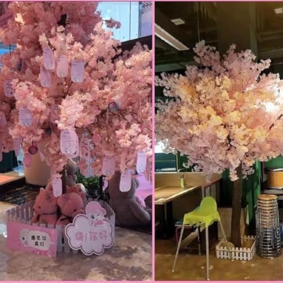 Product: Handmade Light Pink Cherry Tree, with Blossom Branches, with Natural Wood Trunk and Lifelike Flowers for Home Office Party Wedding Decor,001,1.5 * 1.2m/4.9x3.9f