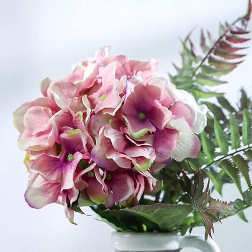 Product: Artificial Hydrangea and Fern Flowers with Ceramic Vase – 60cm Silk Fake Flower Bouquet for Home Office Décor