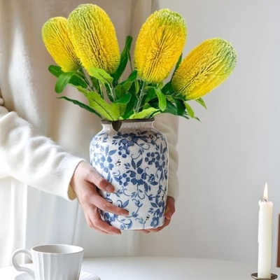 Product: 5 Stems Banksia Protea Stem, Artificial Long Stem Flower for Table Centerpieces Wedding Party Home Decoration Indoor(NO VASE) for Wedding/Home Decoration