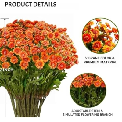Product: Artificial Sunset Mums Artificial Outdoor Sunset Mums Flowers - UV Resistant Waterproof Windproof for Outside Home Indoor Planter Never Faded Look Real, Full, Vibrant (Scarlet, 25Bundles)