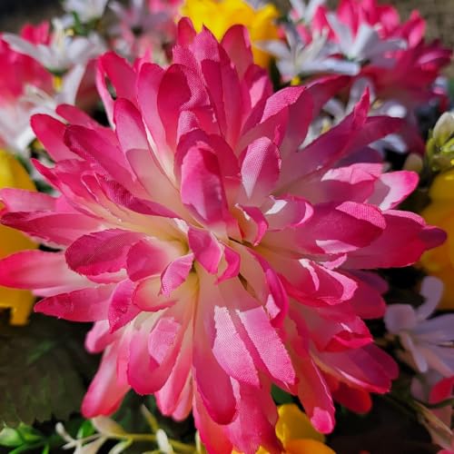 Product: Pink Ball Mums Headstone Saddle, Yellow Roses and Cream Larkspur Grave Flowers for Cemetery for Memorial Decorating Garland for Table Centerpiece Holiday Party Weddi