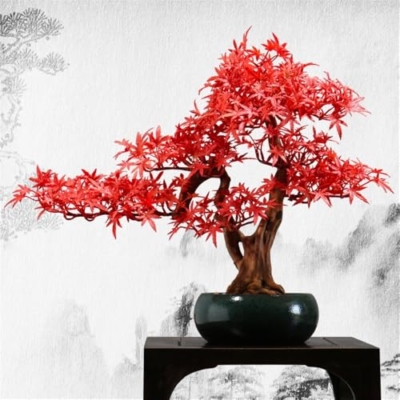Product: Artificial Bonsai Tree Artificial Red Maple Bonsai Tree with Pots Hotel Desktop Landscaping Fake Plant Decoration Artificial Trees Plants