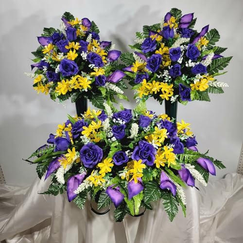Product: Purple Calla Lily Cemetery Flowers, Rose Headstone Set for Cemetery Flowers Cemetery Floral Arrangement Garland for Table Centerpiece Holiday Party Weddi