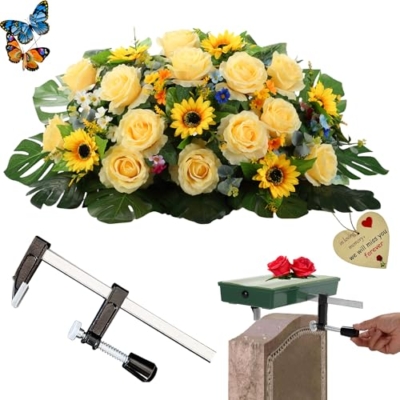Product: Headstone Flower Saddles - Tombstone Saddle Flowers for Cemetery Gravestone, Grave Decorations Florals for Gravesite Saddles, for Veterans Gravesite, Never Be Blown Away