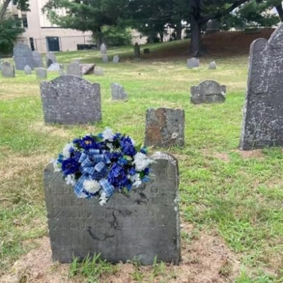 Product: Jucgghk Vivid and Realistic Floral Art 36" Blue and White with Bow Cemetery Saddle,Artificial Cemetery Flower Saddles for Graves,Outdoor Tombstone Headstone Decorations