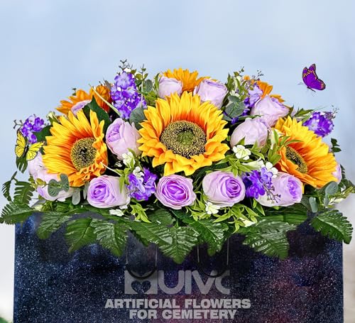 Silky Flower Store Artificial Cemetery Flowers Saddle, Memorial Bouquet, Outdoor Grave Decoration, Rose Sunflower Hyacinth, 32.5cm 4 4 Product: MUVIC Artificial Cemetery Flowers Saddle - Memorial Flowers Bouquet - Outdoor Grave Decorations,Sympathy Flower - Rose Sunflower Hyacinth