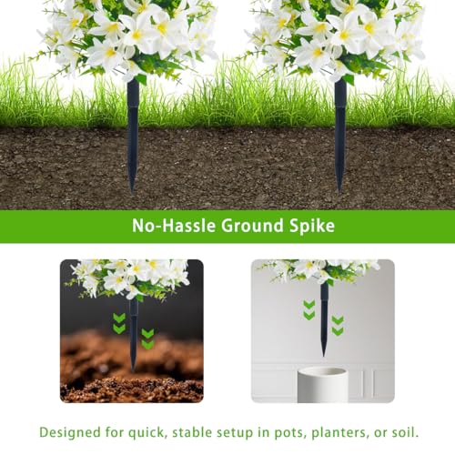 Silky Flower Store Artificial Lily Topiary Ball Tree, White Floral Decor, Set of 2, 23 in 3 3 Product: MDJTT 23'' Set of 2 Artificial Lily Topiary Ball Tree with 87 Flowers, Lifelike Fake Bushes Tree with Ground Spikes for Outdoor, Faux Evergreen Shrubs for Home Porch Garden Patio Decor (2, White)