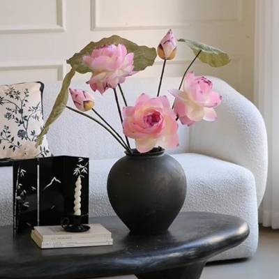 Product: WanderPanda 9 Stems Fake Flowers Artificial Flowers Faux Flowers Simulated Plant Artificial Lotus Suitable for Indoor Outdoor Party Wedding Decoration Lifelike Faux Bouquets Vase Not Included Pink