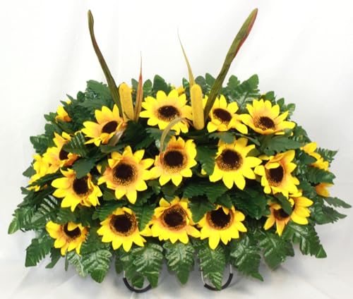 Product: Hshan Handcrafted Fall Sunflower Cemetery Flower Arrangement, Elegant Silk Cemetery Headstone Saddle for Cemetery Arrangement, Memorial Flowers Outdoor Memorial Decorations ﻿ Gravesite Flower