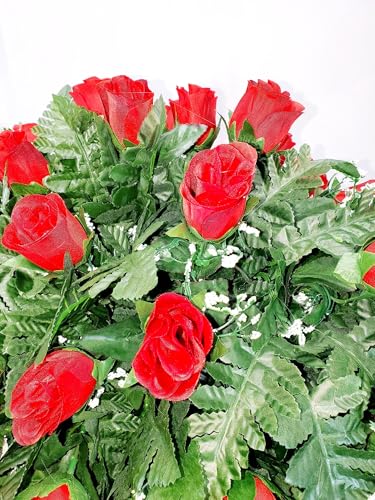 Product: Jucgghk Vivid and Realistic Floral Art 30" Beautiful Red Roses Cemetery Saddle,Artificial Cemetery Decoration for Headstone