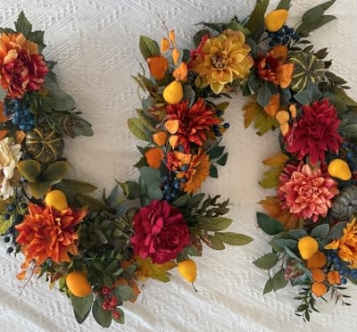 Product: Pinkpuii Fall Garland- 9 FT Fall Leaves Garland with Realistic Pumpkins, Vibrant Dahlia Peony Flowers,Pear,Blueberries and Eucalyptus & Maple Leaves for Fireplace,Table Centerpiece,Thanksgiving Decor