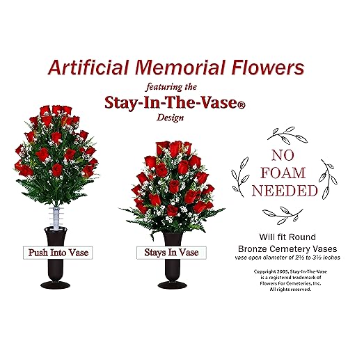 Product: Sympathy Silks Artificial Cemetery Flowers - Mothers Day Memorial Flowers - Outdoor Grave Flower Decorations - 30 Stems Ruby Red Roses