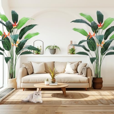 Product: Artificial Bird of Paradise Plant 7FT(84in) Fake Palm Tree for Indoor Outdoor Modern Decor Faux Tree for Home Office Perfect Housewarming Gift with 17 Trunks Faux Leaves & 3 Flowers 2 Pack