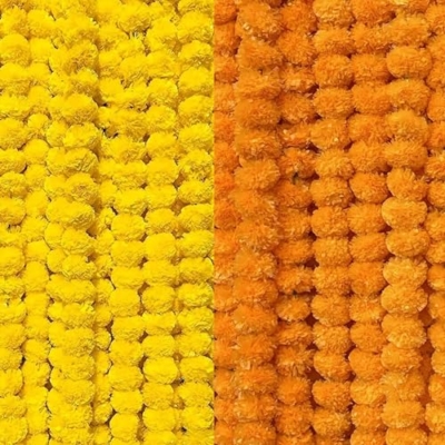 Product: MANTRAMART Artificial Marigold Flower Garlands – Pack of 10 (5 Orange & 5 Yellow) – Reusable Decorative Strings for Home, Festival, Event & Party Decor – 4.5 ft Each