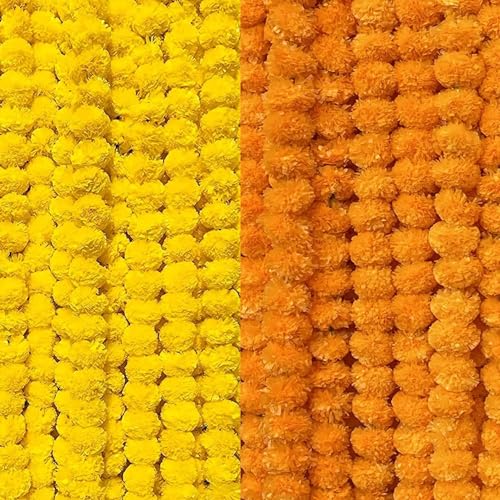 Product: MANTRAMART Artificial Marigold Flower Garlands – Pack of 10 (5 Orange & 5 Yellow) – Reusable Decorative Strings for Home, Festival, Event & Party Decor – 4.5 ft Each