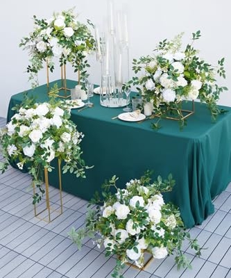 Silky Flower Store White Green Hanging Flower Vine Wedding Centerpiece, Artificial Floral Arrangement Bouquet, 19inch 15 15 Product: Angela flower 2pcs 19inch White & Green Hanging Plants Vine Wedding Table Centerpieces Decorations, Floral Arrangement Bouquet for Reception Aisle Ceremony Party Flowers Balls (Without Stand)