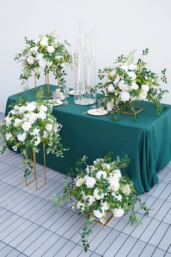 Silky Flower Store White Green Hanging Flower Vine Wedding Centerpiece, Artificial Floral Arrangement Bouquet, 19inch 6 6 Product: Angela flower 2pcs 19inch White & Green Hanging Plants Vine Wedding Table Centerpieces Decorations, Floral Arrangement Bouquet for Reception Aisle Ceremony Party Flowers Balls (Without Stand)